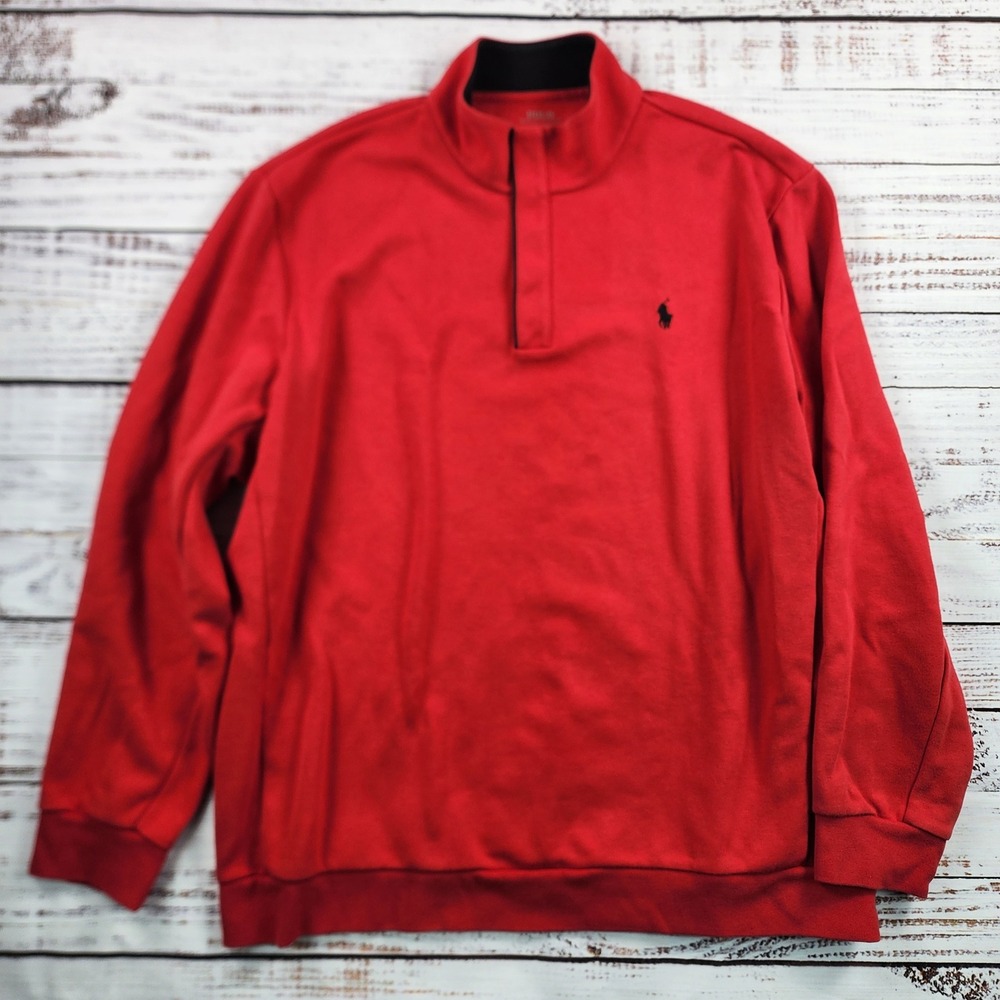 Polo Ralph Lauren‎ Mens XXL Red Snap Mock Neck Pullover Pony Logo Sweatshirt